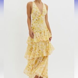Yellow tiered ruffle formal dress